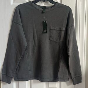 Wild Fable Long Sleeve Waffle Knit Boxy Top T Shirt Womens Small Dark Gray NWT